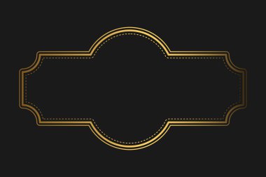 Siyah arka planda, şablonlu, boş alanlı zarif klasik altın retro çerçeve. Vektör illüstrasyonu