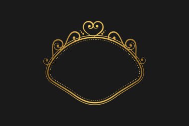 Siyah arka planda, şablonlu, boş alanlı zarif klasik altın retro çerçeve. Vektör illüstrasyonu