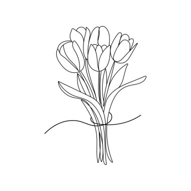 Lale Buketi. Çizgi çizimi, tebrik kartı tasarımı için tek satır