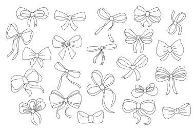 Basit bir el yapımı kurdele koleksiyonu. Dekorasyon için eğil, siyah doğrusal siluetler, geniş set