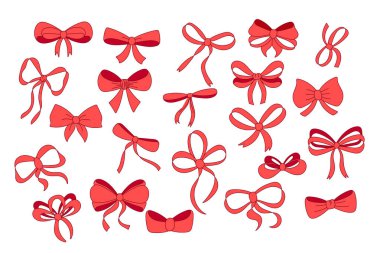 Basit bir el yapımı kurdele koleksiyonu. Baş süslemesi, kırmızı kurdeleler.