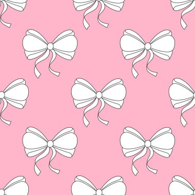 Kusursuz desen, basit el yapımı kurdele yayları. Pembe arka planda siyah siluet doğrusal