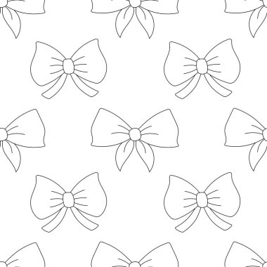 Kusursuz desen, basit el yapımı kurdele yayları. Beyaz arkaplanda siyah siluet doğrusal