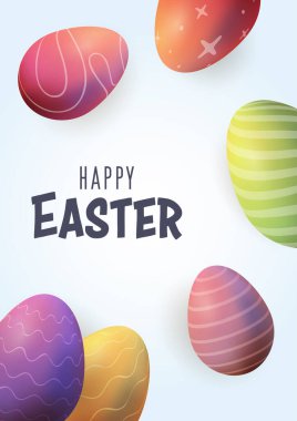 Çok renkli Paskalya yumurtaları gerçekçi 3D, konfeti mavisi. Vektör illüstrasyonu,