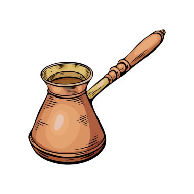 İşleme, kahve hindisi, renk ve çizgi çizimi vektör illüstrasyonu