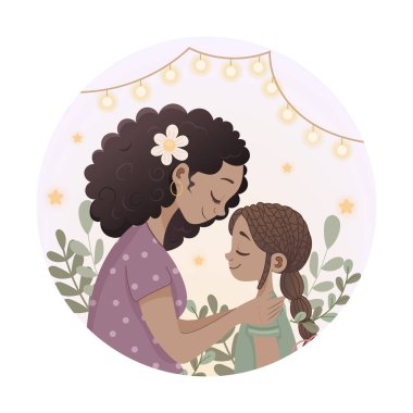 Anneler Günü 'nde, esmer tenli bir kadın kızına bir çerçeveyle sarılır.