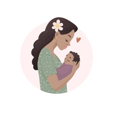  Anneler Günü Sanatı Siyah Anne Sevgiyle Yeni Doğmuş Bebeği Tutuyor