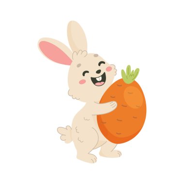 Mutlu Paskalya Tavşanı Kocaman Havuç Tutuyor Şirin Bahar Clipart