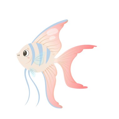 Çizgi film tarzında uzun yüzgeçli zarif pastel melek balığı.