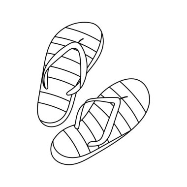 Klasik çizgili parmak arası terliklerin taslağı. Boyama kitapları ya da yaz dekorasyonu için siyah beyaz çizgi film tasarımı.