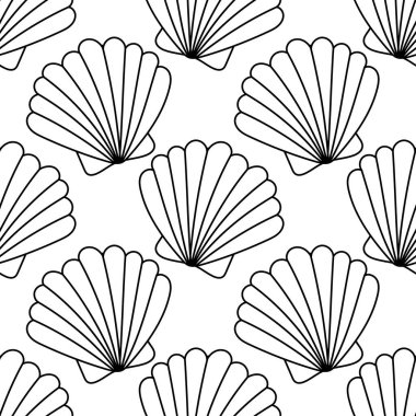 Siyah-beyaz çizgili deniz kabuğu deseni boyama sayfaları, yaz el işleri ve plaj tasarımları için mükemmel..