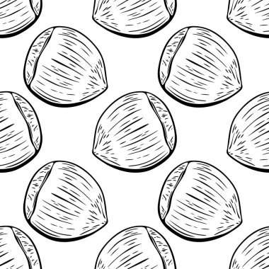 Renklendirme sayfaları ve gıda dekoru için siyah beyaz çizgi sanat tarzında minimalist fındık deseni