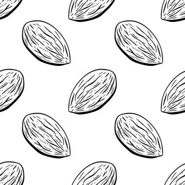 Badem desenleri ana hatlarıyla çizilmiş siyah beyaz desen, boyama kitapları ve yiyecek ambalajı için ideal..