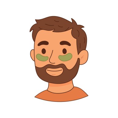 Çizgi film sakallı, göz bantları yeşil, modern erkek bakım ve bakım rutininin bir parçası..