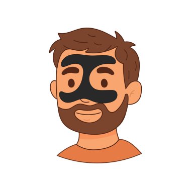 Cilt bakımı için siyah kömür maskesi takan, gözenekleri temizleyen ve deriyi tazeleyen bir adamın karikatür çizimi..
