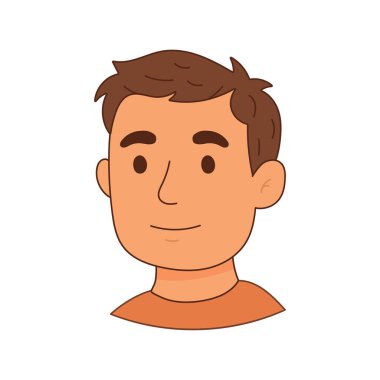 Açık tenli ve kahverengi saçlı genç bir adamın vektör çizimi, görüntünün önünde temel bir avatar ya da cilt olarak ideal..