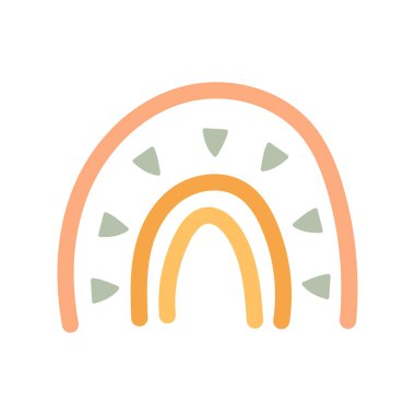 Basit gökkuşağı çizimi, üçgen şekilli, çok az, pastel renk paleti, çocuk odası dekorasyonu ve paketleme tasarımı için mükemmel..