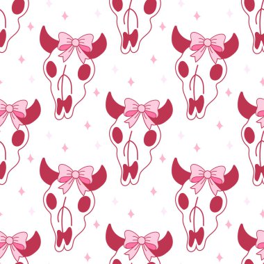 Pembe inek kafataslarının kusursuz tekrarlayan desenleri, yaratıcı arka planlar, duvar kağıtları veya ambalaj kağıtları için mükemmel..