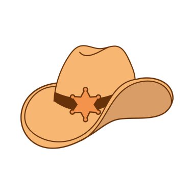 Batı ve Vahşi Batı 'dan esinlenerek çizilmiş, yıldız rozetli klasik kovboy şapkası çizimi..