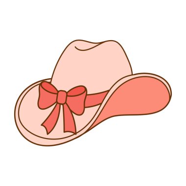 Kurdeleli pembe kovboy şapkasının vektör çizimi, batı moda tasarımları ve kız estetik grafikleri için mükemmel..