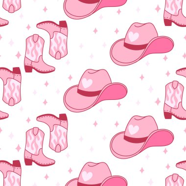 Pembe Kovboy Şapkası ve Çizme Şablonu Tasarım Cottagecore