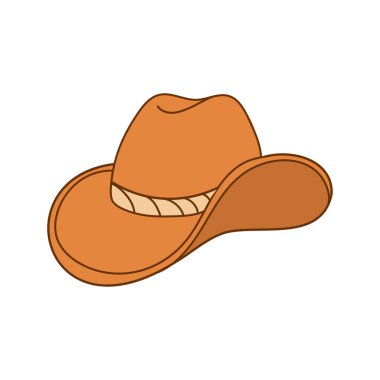 Sade turuncu kovboy şapkası çizimi ve örgülü bant. Ülke tarzı veya rodeo grafikleri için Batılı başlık tasarımı.