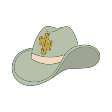 Kaktüs tarlası ve yumuşak pembe şeritli batı yeşil şapkası. Kırsal ve çölden esinlenilmiş vektör çizimi.
