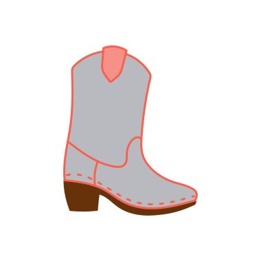 Gri çizmeli, pembe çizgili minimalist kovboy çizmesi çizimi. Batı modası veya temalı dekor için temiz stil.