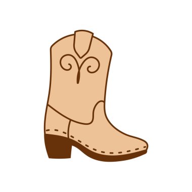 Girdap gibi kahverengi dekoratif boynuzu olan bir kovboy çizmesi. Çiftlik ya da batı vektör koleksiyonları için mükemmel.