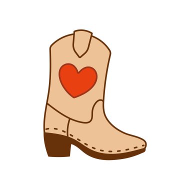 Büyük kırmızı kalp detayı ile stilize batı çizmesi. Kovboy kız, romantik ya da vahşi batı çıkartmaları için basit ve büyüleyici bir tasarım..