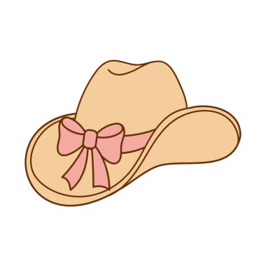 Pembe kurdeleli ve büyük kurdeleli dişi esmer kovboy şapkası. Kızsal batı modası, çıkartmalar ya da softcore tasarımlar için ideal..