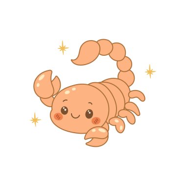 Kawaii tarzında sevimli akrep yavrusu olan oyuncu Akrep burcu, parıltılarla çevrili. Esrarengiz zodyak kişiliğinde eğlenceli bir değişiklik..