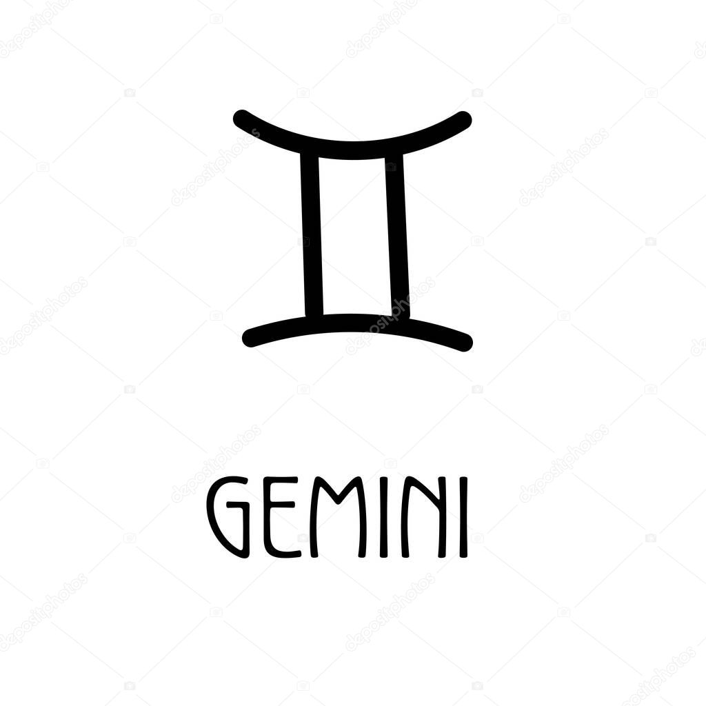 Simple and bold black Gemini zodiac symbol on white background. Clean vector icon for use in horoscopes and star sign graphics.