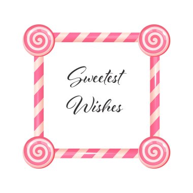 Pembeli kare şeker kamışı posteri, kıvrımlı köşeler ve tatlı dilekler metni. Tatil baskıları ve tebrik kartları için harika..