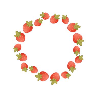 Yuvarlak çelenk bir daire şeklinde dizilmiş karikatür çilekleri ile oluşturuldu, rahat çiftlik, yiyecek veya pamuk dizaynları için idealdir.