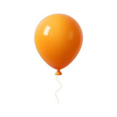 Beyaz arka planda kurdeleli tek bir turuncu doğum günü balonunun gerçekçi 3D görüntüsü, şenlik tasarımı için ideal..