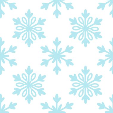 Repeating blue snowflakes on a clean white background, ideal for winter-themed projects, prints, packaging, and festive decor.