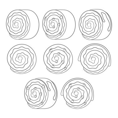 Pastalı siyah beyaz çizimler seti. Beyaz arkaplandaki izole vektör nesneleri.