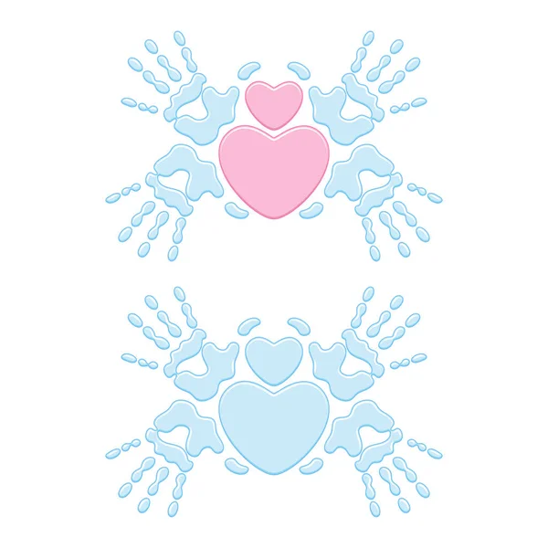 心在手上的手印之间的心脏符号 白色背景上的孤立向量对象 — 图库矢量图片