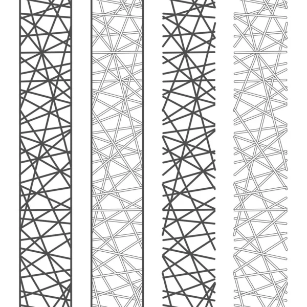 Set Vertical Seamless Patterns Stripes Ribbons Threads Black White Vector — Stock Vector