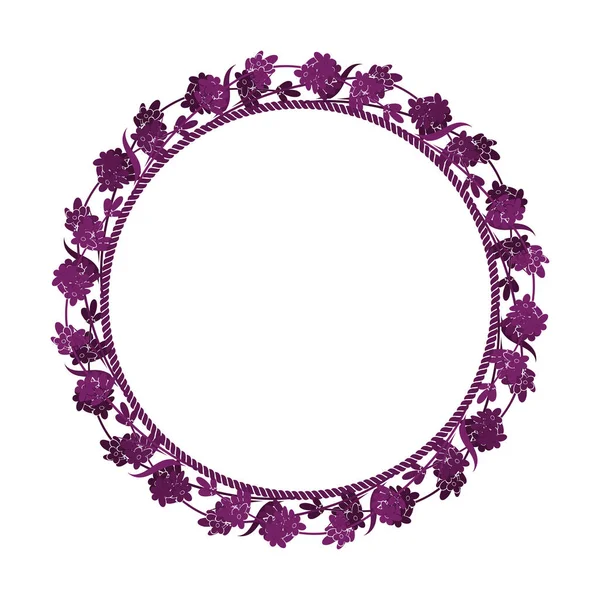Στρογγυλό Πλαίσιο Σχοινιού Κλαδί Και Λουλούδι Λεβάντας Εικονογράφηση Διανύσματος Λευκό — Διανυσματικό Αρχείο