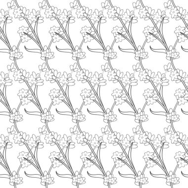 Lavanta filizi ile kusursuz desen. Beyaz üzerine vektör çiçek arkaplanı.