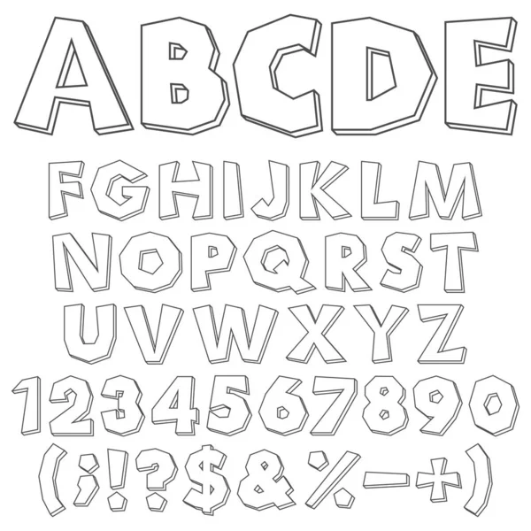 Alfabeto Picado Blanco Negro Números Signos Objetos Vectoriales Aislados Sobre — Archivo Imágenes Vectoriales