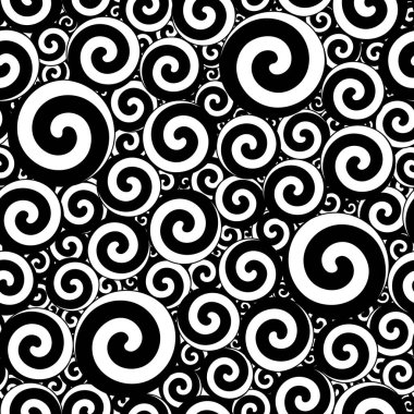 Seamless pattern with black and white swirls. Color vector background.