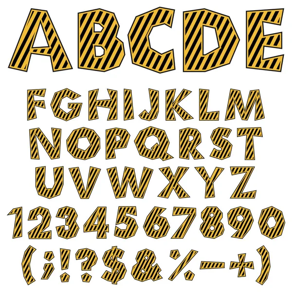 警告マーキング付きの色の細切りのアルファベット 白い背景に孤立したベクトルオブジェクト — ストックベクタ