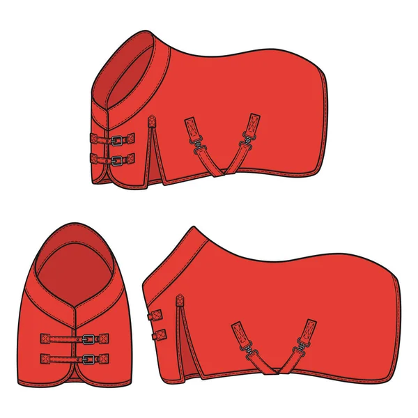 Zestaw Kolorowych Ilustracji Czerwonym Kocem Horsecloth Izolowane Obiekty Wektorowe Białym — Wektor stockowy