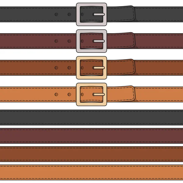 Conjunto Ilustración Color Del Cinturón Cuero Con Hebilla Objeto Vectorial — Vector de stock