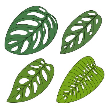 Canavarımsı sürüngen bitki yapraklarıyla renklendirme seti. Beyaz arkaplandaki izole vektör nesneleri.