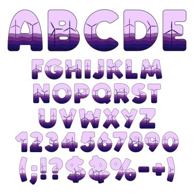 Yazı tipi, dalgalı alfabe ve yel değirmenleri, rüzgar türbinleri. Beyaz arkaplandaki izole vektör nesneleri.