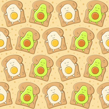 Avokado ve yumurtalı tost. Renkli vektör arkaplanı.